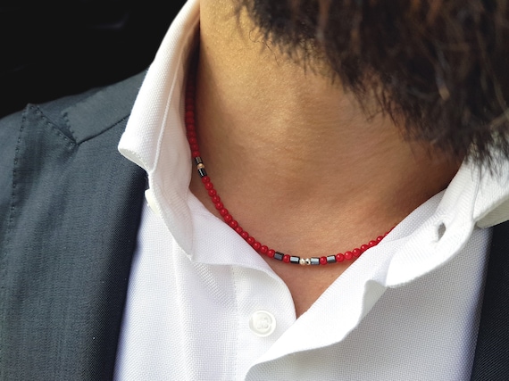 Red Tiger Eye Tiger Tooth Pendant Necklace for Men | AWNL Stockholm