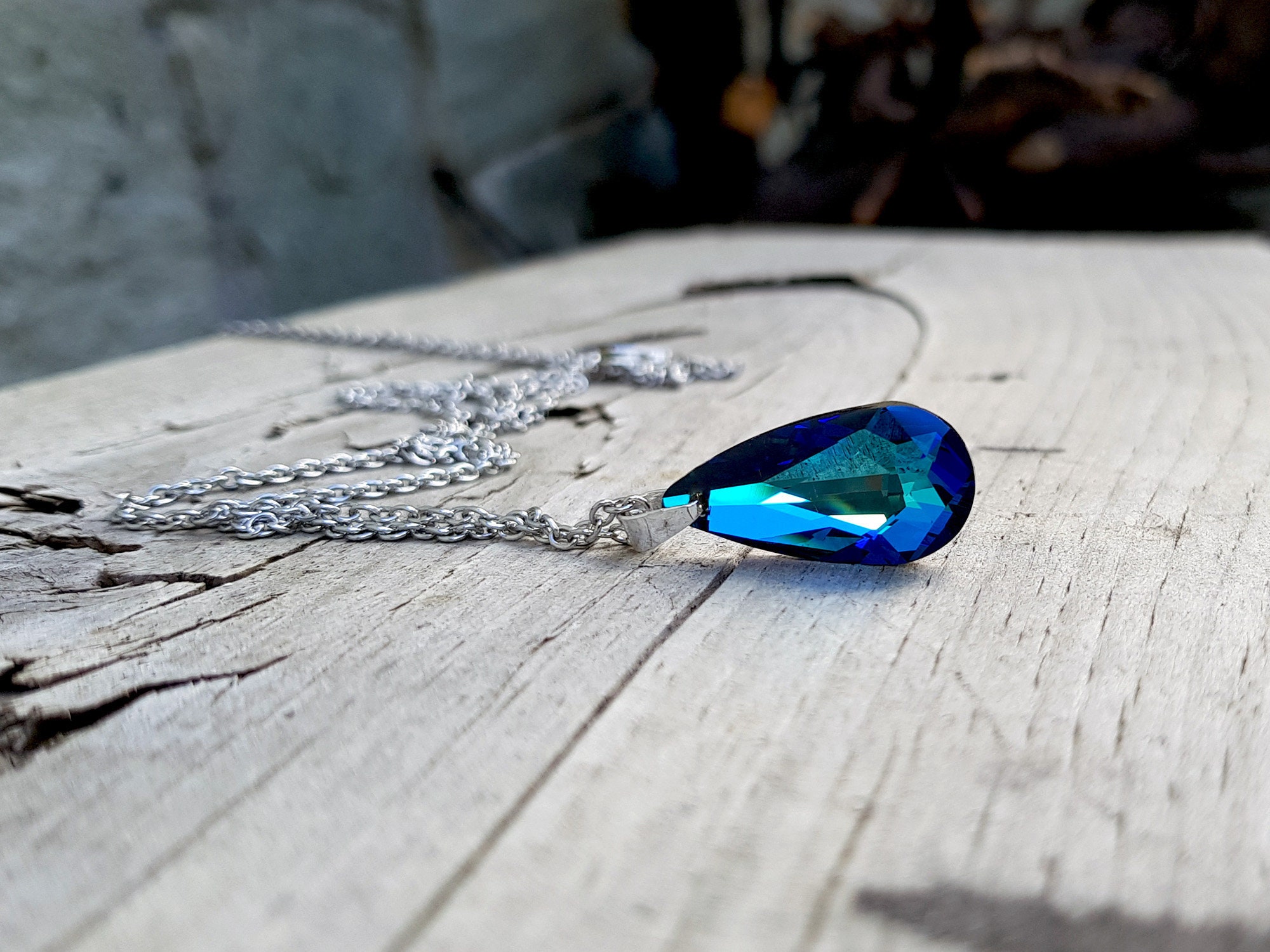 Necklace for man with hematite stones and Swarovski crystal - JoyElly