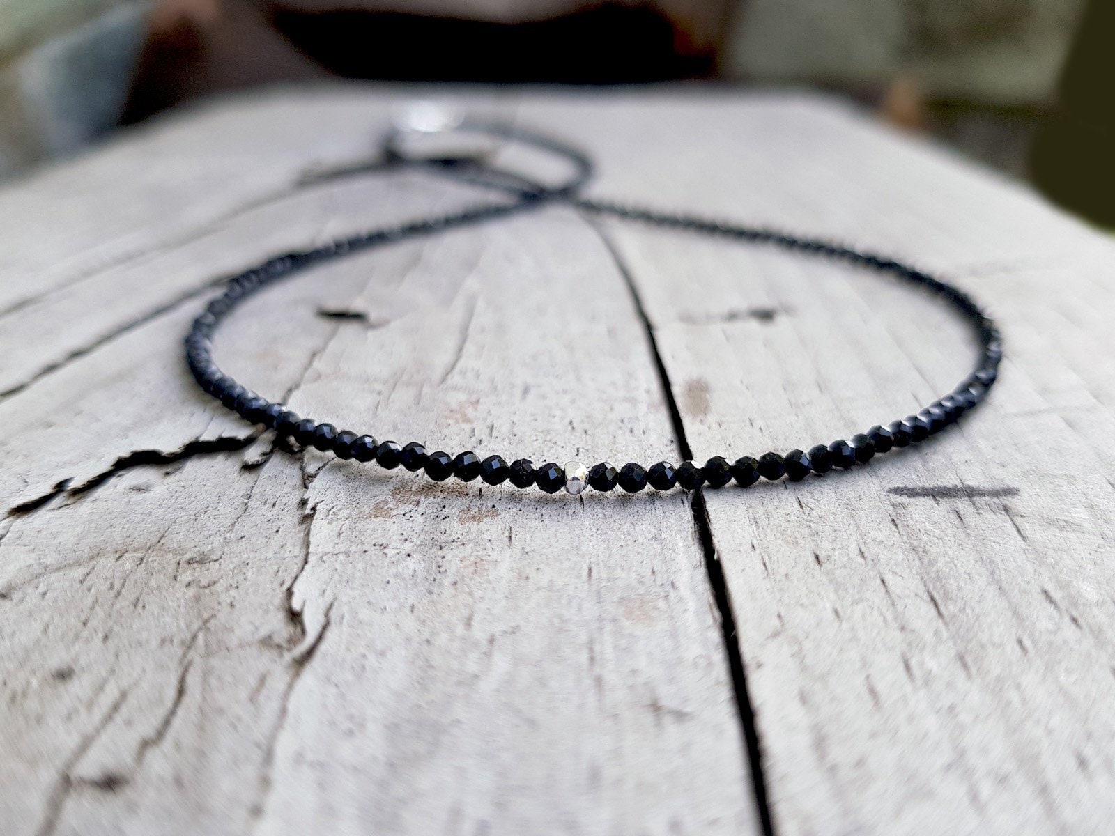 Black onyx stones necklace for men and pure silver nuggets - JoyElly