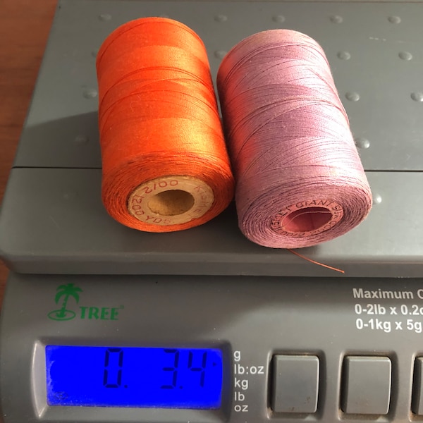 KISMET Thread on Spool, Giant 00/2 [2-cord ply] 2000 YDS Cotton, c'60s Garnet Industry for sewing, Original, Lot of 2, Orange, Lilac