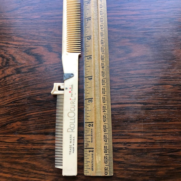 RollOcurl Pat Pend USA, 8 inch cream plastic double comb for Thin or curly hair beard, vtg