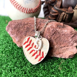 Authentic Baseball Necklace w/ Seams - Real baseball Jewelry - Silver Finish Heart w/ 24" Chain - Baseball Fan - Mom Gift