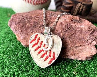 Authentic Baseball Necklace w/ Seams - Real baseball Jewelry - Silver Finish Heart w/ 24" Chain - Baseball Fan - Mom Gift