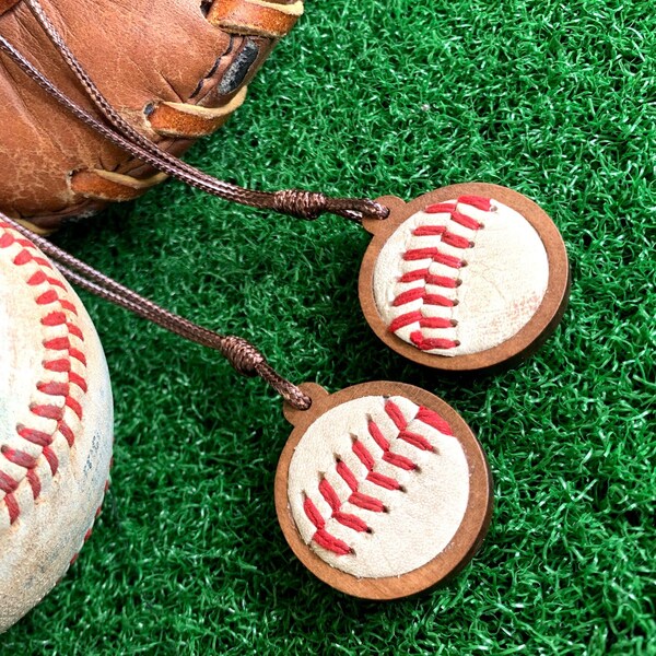 Authentic Baseball Necklace w/ Seams / Laces - Real baseball Jewelry - Wood Pendant with Adjustable Cord