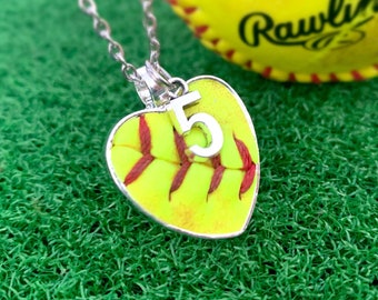 Authentic Softball Necklace with Seams - Silver Setting with 18" Wax Cord or 24" Chain and Charm - Softball Christmas Gift