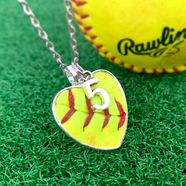 Authentic Softball Necklace with Seams - Silver Setting with 18" Wax Cord or 24" Chain and Charm - Softball Christmas Gift