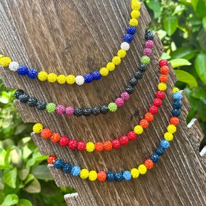 Bananas / Animals / Firefighter / Tailgaters Style Necklace - Disco Balls - 10mm Beads - Stretch Cord - Baseball Necklace - Savannah
