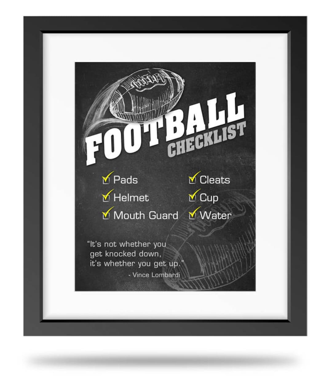 FOOTBALL Sports Gear Checklist for Kids 8x10 Art Etsy