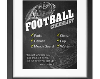 FOOTBALL Sports Gear Checklist for Kids - 8"x10" Art for Digital Download (PDF) - Reminder/Routine