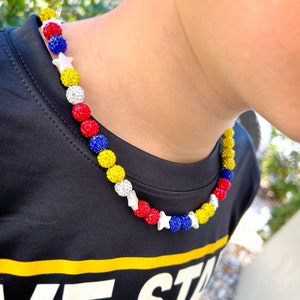 Red Yellow Blue White Baseball Player Necklace with Pearl Stars Sparkle Rhinestone Disco Balls Venezuela Baseball Drip Acuna Jr image 2