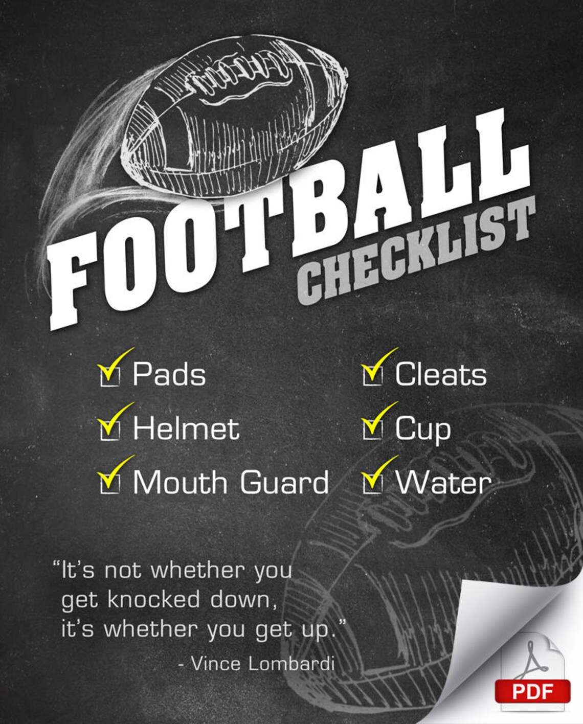 FOOTBALL Sports Gear Checklist for Kids 8x10 Art Etsy España