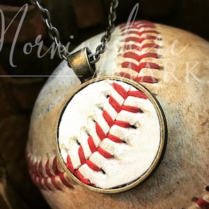Authentic Baseball Necklace with Seams / Laces - Real baseball Jewelry - Silver, Dark Silver, Bronze Finishes with Chain