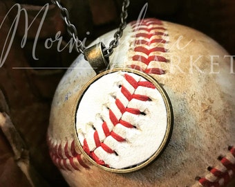 Authentic Baseball Necklace with Seams / Laces - Real baseball Jewelry - Silver, Dark Silver, Bronze Finishes with Chain