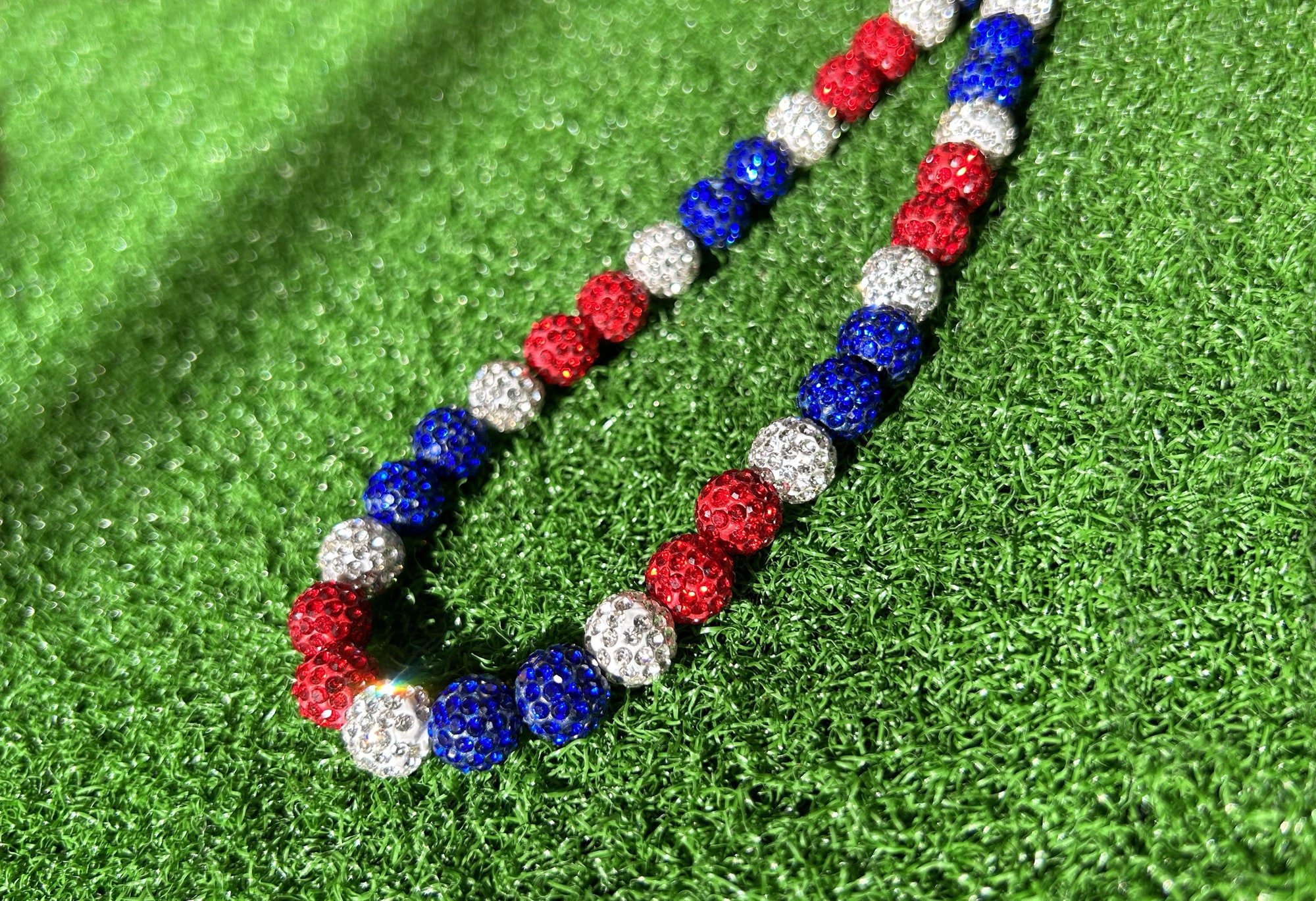 Collier Et Boucles D'oreilles Blue Rhinestone - Strass Bleu Et Perles - Longueur 15,5 Pouces - Occasion