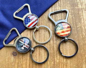 USA Bottle Opener Keychain - US Flag - Punisher - Support Veterans - Military - Dad Christmas Gift