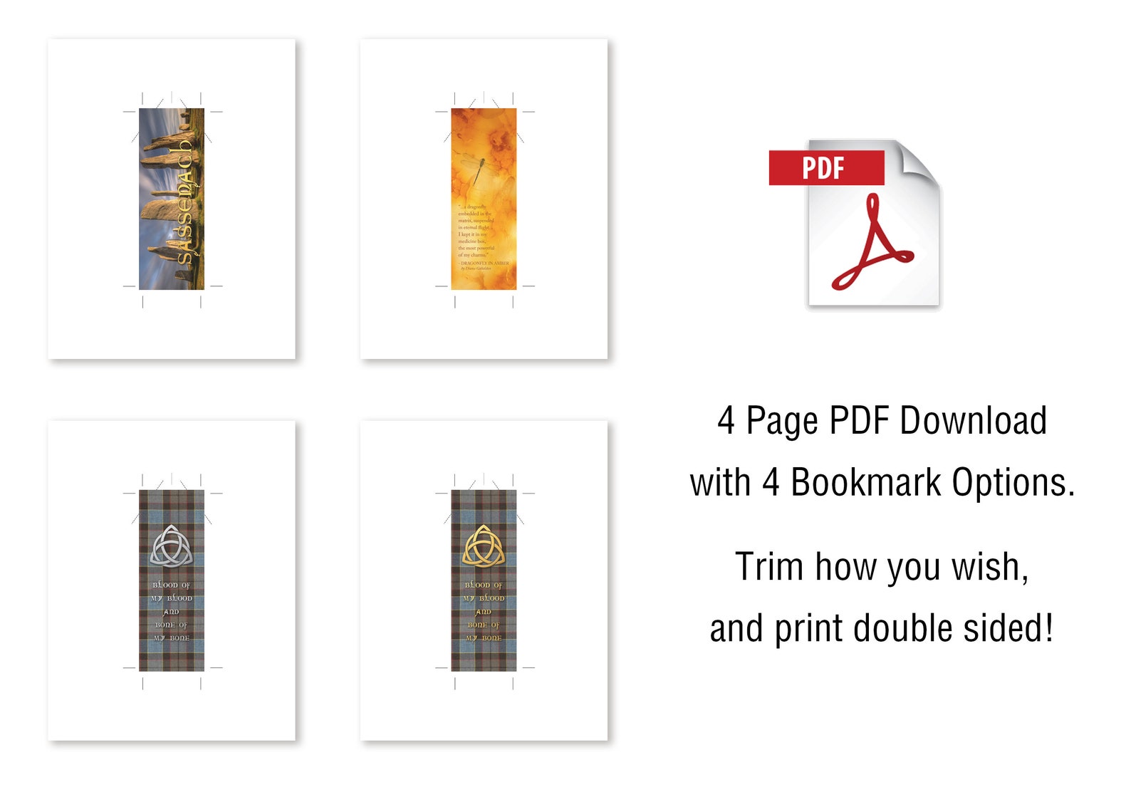 Outlander Inspired Bookmark PDF Download You Get All 3 DIY | Etsy