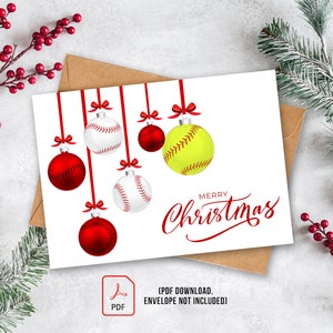 DOWNLOAD PDF - Cartolina di Natale di baseball e softball - Biglietto di auguri - Buon Natale - Stampa fai da te