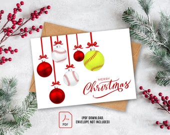 PDF DOWNLOAD - Baseball & Softball Christmas Card - Holiday Card - Merry Christmas - Print DIY