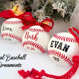 Baseball Holiday Ornament - Personalized Real Ball - Custom Name, Number, Year - Baseball Christmas Gift