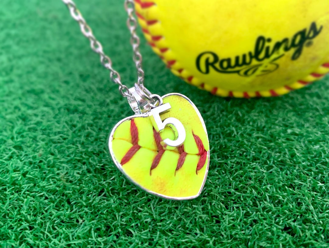 Authentic Softball Necklace With Seams Silver Setting With 18 Wax Cord or 24 Chain and Charm