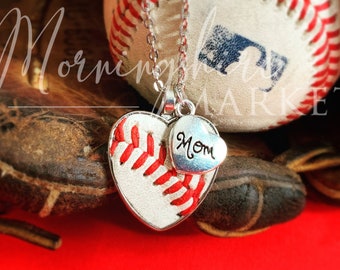 Authentic Baseball Mom Necklace w/ Seams / Laces - Real baseball Jewelry - Silver Finish Heart w/ 24" Chain - Mother’s Day Gift for Mom