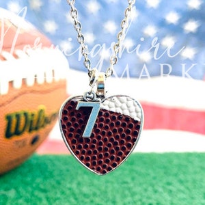 Authentic Football Necklace w/ Real Ball - Real Football Jewelry - Silver Finish Heart w/ 24&quot; Chain - Football Gift