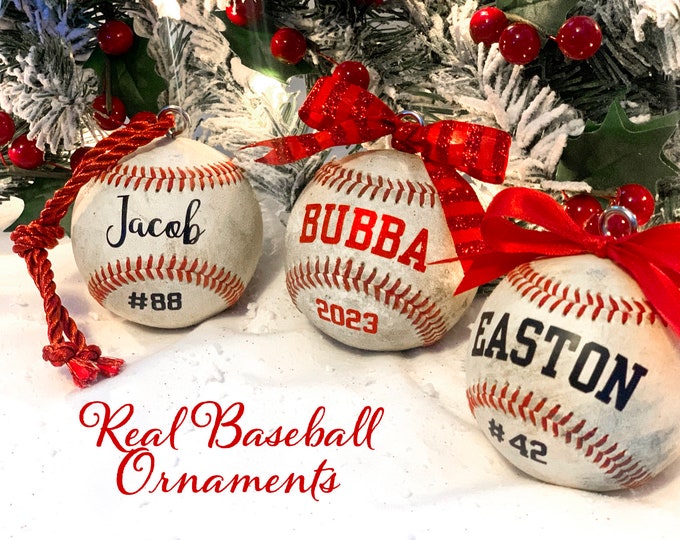 Baseball Holiday Ornament Personalized Real Baseball Custom Name
