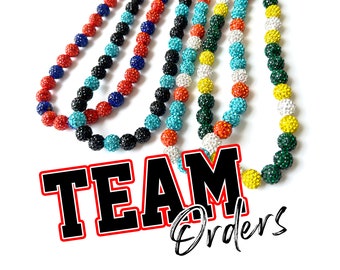 CUSTOM TEAM ORDERS - Bulk Quantities - Baseball Sparkle Beaded Necklace - 10mm Disco Balls - Stretch Cord - Select Your Team Colors