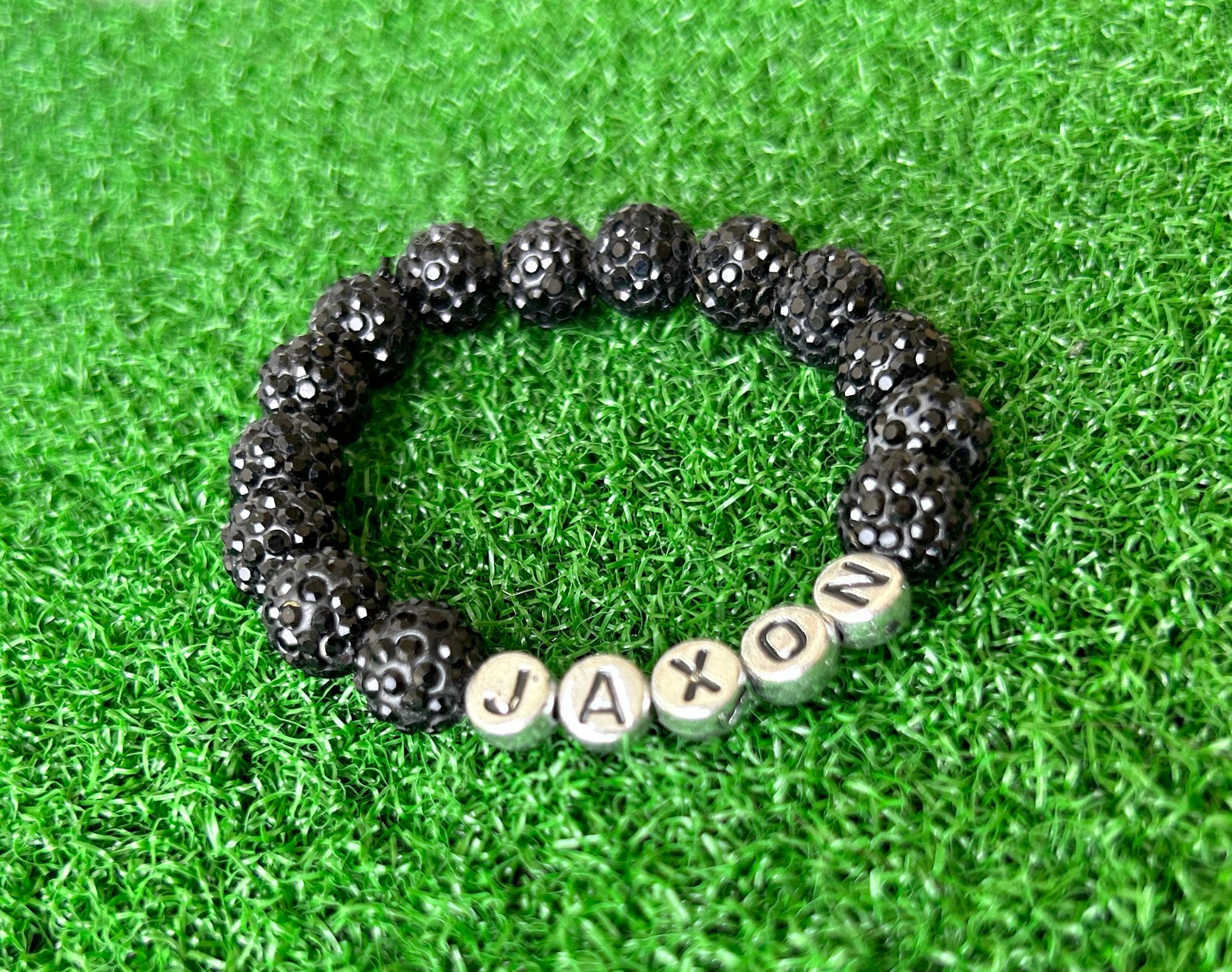 PERSONALIZED Bracelet - Baseball/Softball Sparkle Beads - 10mm Disco Balls - Baseball Drip - Stretch Cord - Customize Team Colors add Name