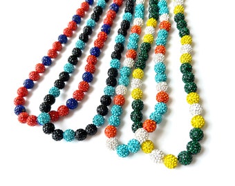 CUSTOM Baseball Sparkle Beaded Necklace - 10mm Disco Balls - Baseball Player Drip - Stretch Cord - Select Your Team Colors