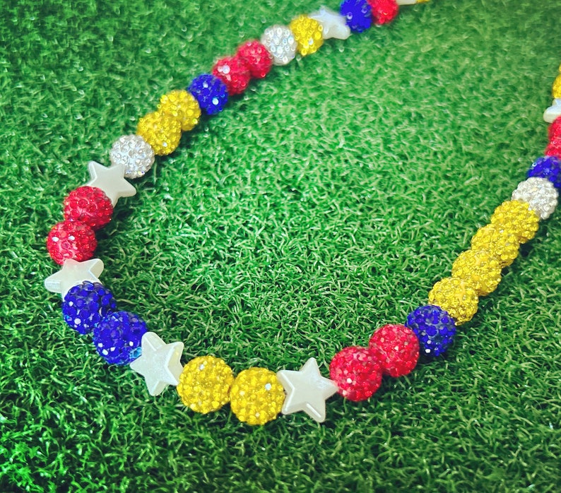 Red Yellow Blue White Baseball Player Necklace with Pearl Stars Sparkle Rhinestone Disco Balls Venezuela Baseball Drip Acuna Jr image 1