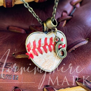 Antique Bronze Authentic Baseball Necklace with Seams / Laces - Real baseball Jewelry - Finish Heart with 24 inch Chain