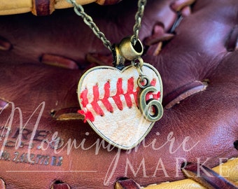 Antique Bronze Authentic Baseball Necklace with Seams / Laces - Real baseball Jewelry - Finish Heart with 24 inch Chain