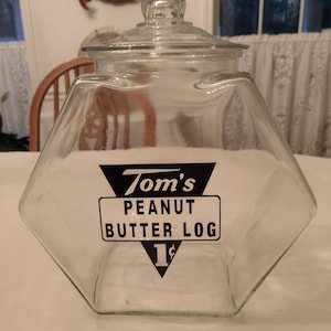 Tom&#39;s Cracker Jar, large 2 gallon clear glass jar.