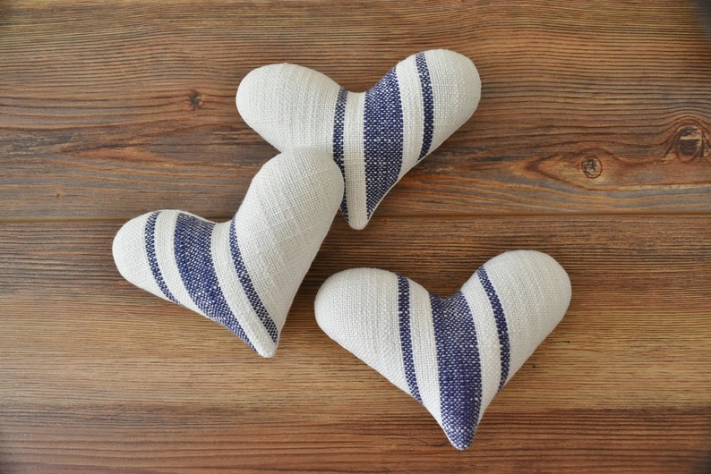 Primitive Heart Bowl Fillers ~ Grain Sack Fabric ~ Farmhouse Ornies