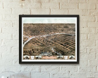 Bird's eye view of the city of Des Moines - Iowa - 1868 - SKU 0322