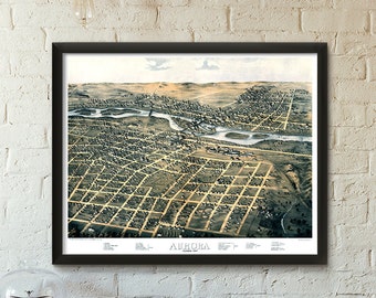 Birds eye view of the city of Aurora - Illinois - 1868 - SKU 0319