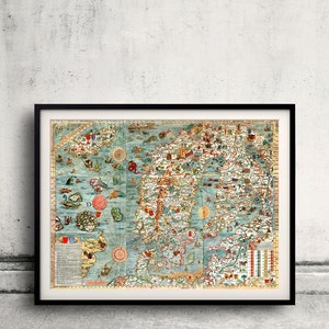 Carta Marina, map of Scandinavia by Olaus Magnus - 1539 - SKU 0113