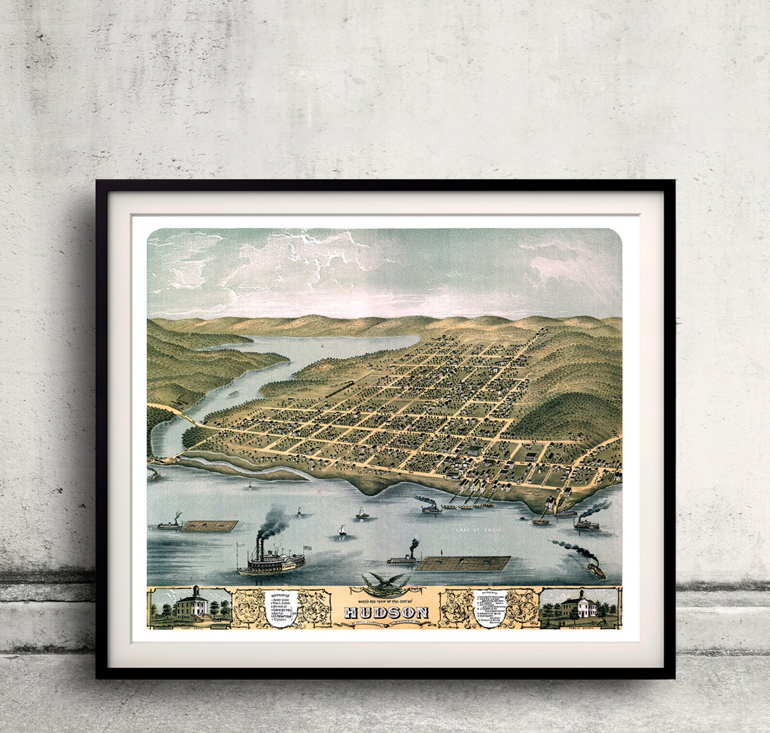 Bird's Eye View of the City of Hudson, St. Croix County, Wisconsin 1870 SKU 0262 Etsy