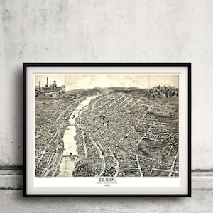 Bird's eye view of the city of Elgin - Illinois - 1880 - SKU 0289