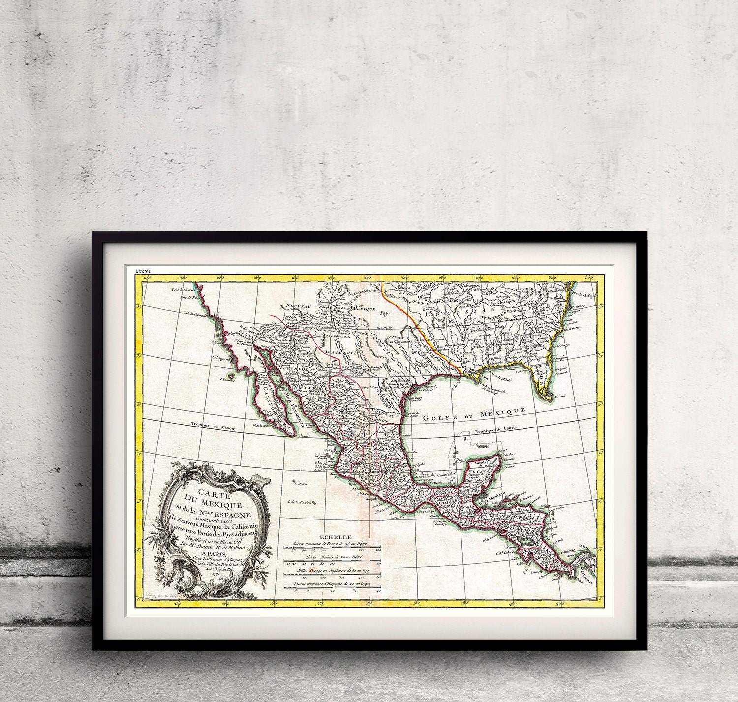 Map of Mexico Texas Louisiana and Florida Bonne 1771 - Etsy