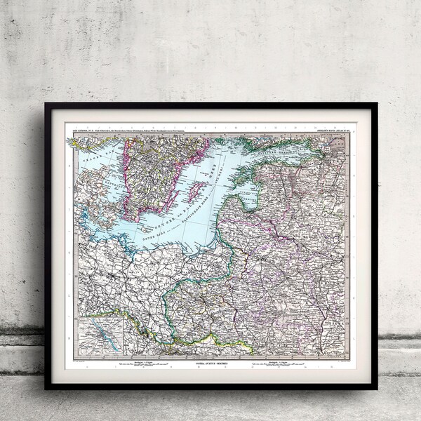 Map of East Europe, Poland, Lithuania, Estonia, Latvia, Sweden, Denmark - 1891 - SKU 0239