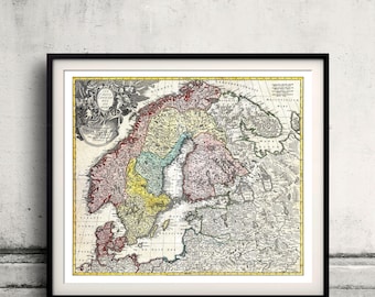 Map of Scandinavia, Norway, Sweden, Denmark, Finland and the Baltics by Homann - 1730 - SKU 0208