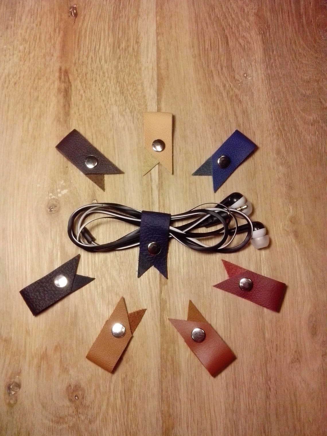 Earphone cord organizer Leather cord tidy Earphone clips Etsy