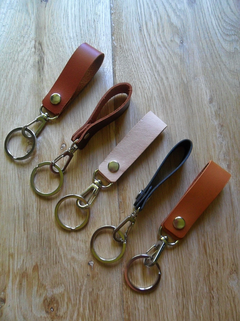 Leather strap keychain with swivel snap hooks Belt loop key Etsy