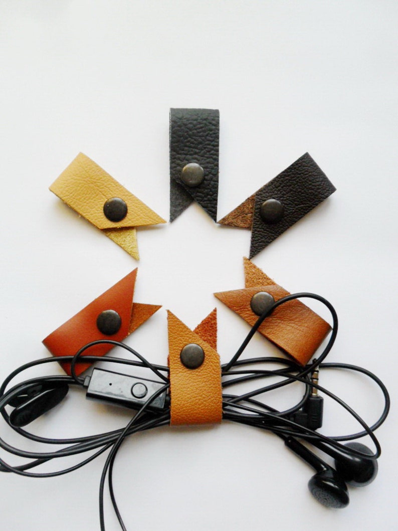 Cable organizer leather Cord keeper Leather headphone holders Etsy