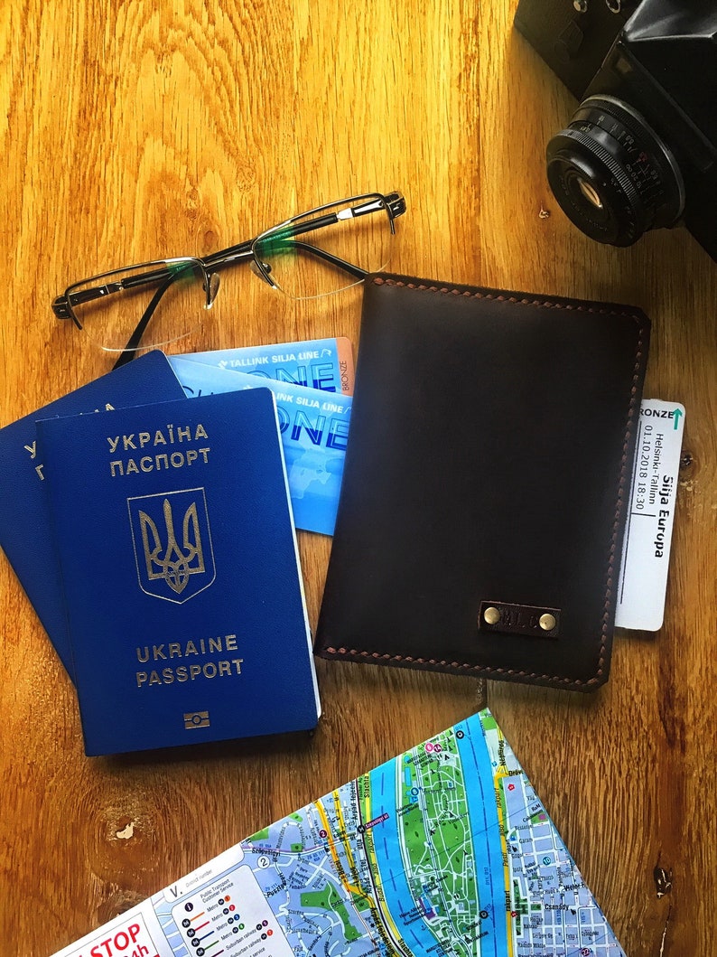 Personalized travel document holder in brown Leather travel Etsy