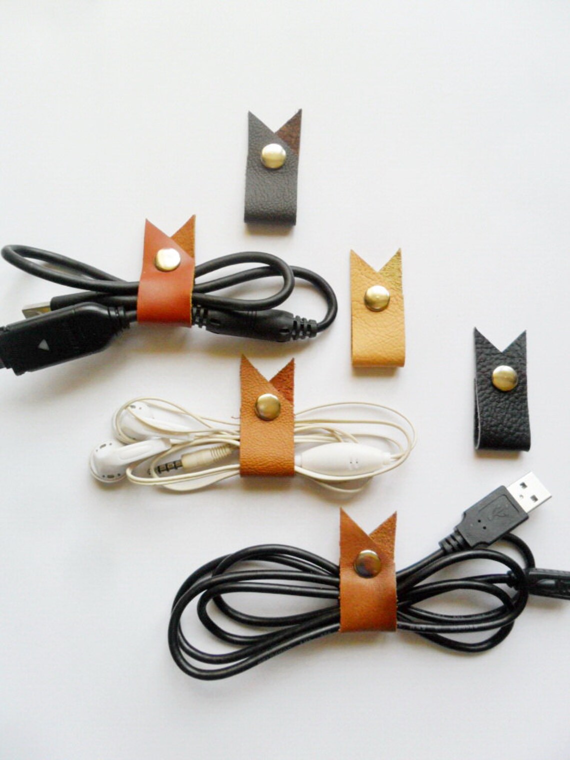Earphone cord organizer Leather cord tidy Earphone clips Etsy