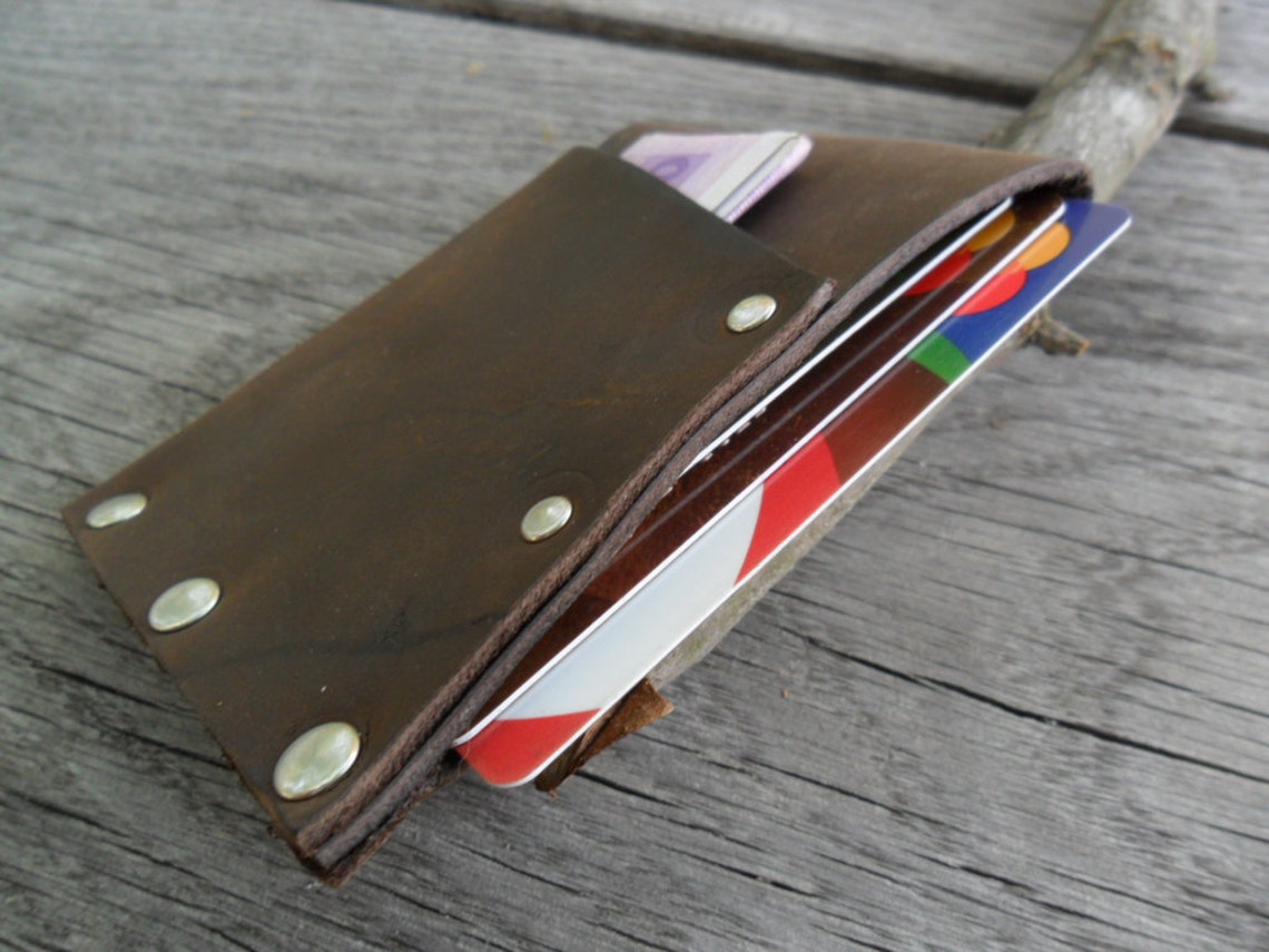 Minimal riveted brown leather wallet Men rivets leather wallet Etsy