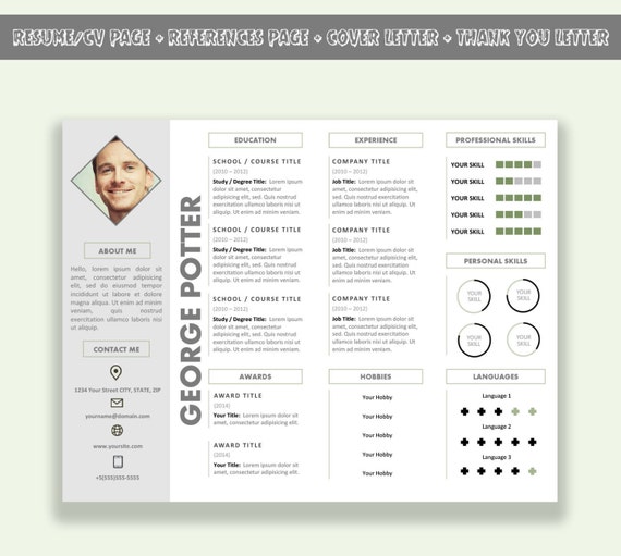 Modèle de CV Horizontal Microsoft Word / CV modèle Pack  Etsy